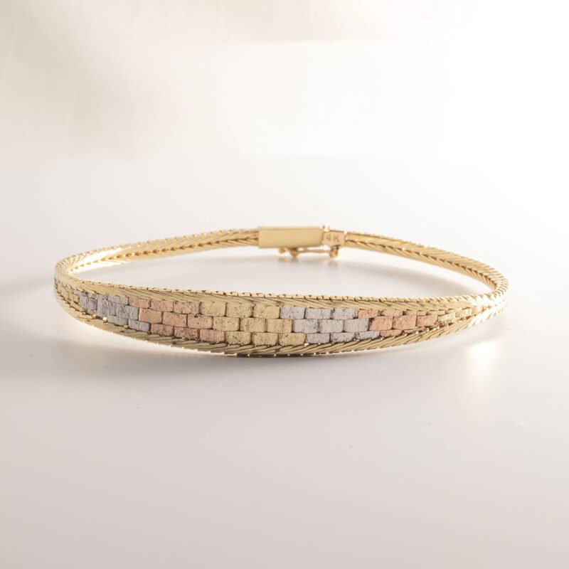 14k Gold 7" Tri-coloured gold, V-link Unique bracelet