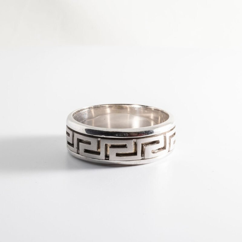 White gold greek key spinner ring